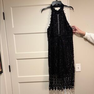 Bardot Black Lace Halter Dress